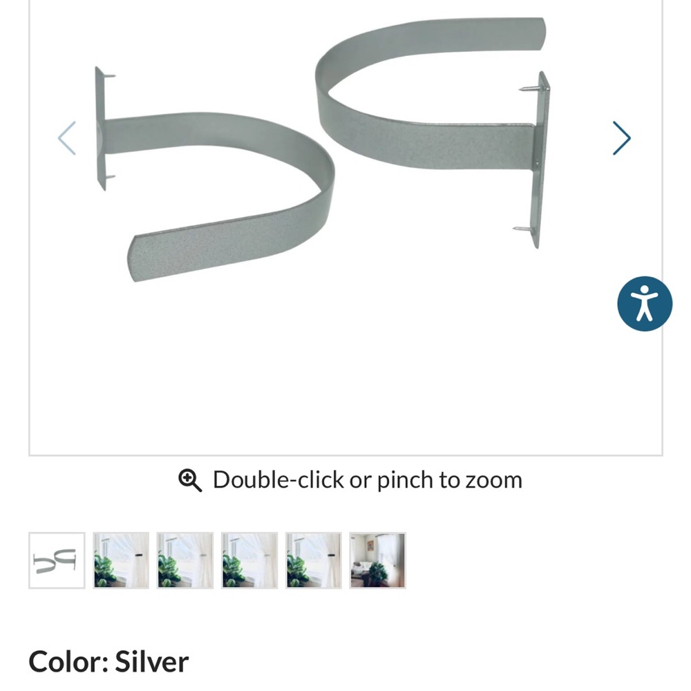 Pair of Kwik Hang curtain tie backs or hold backs in silver finish